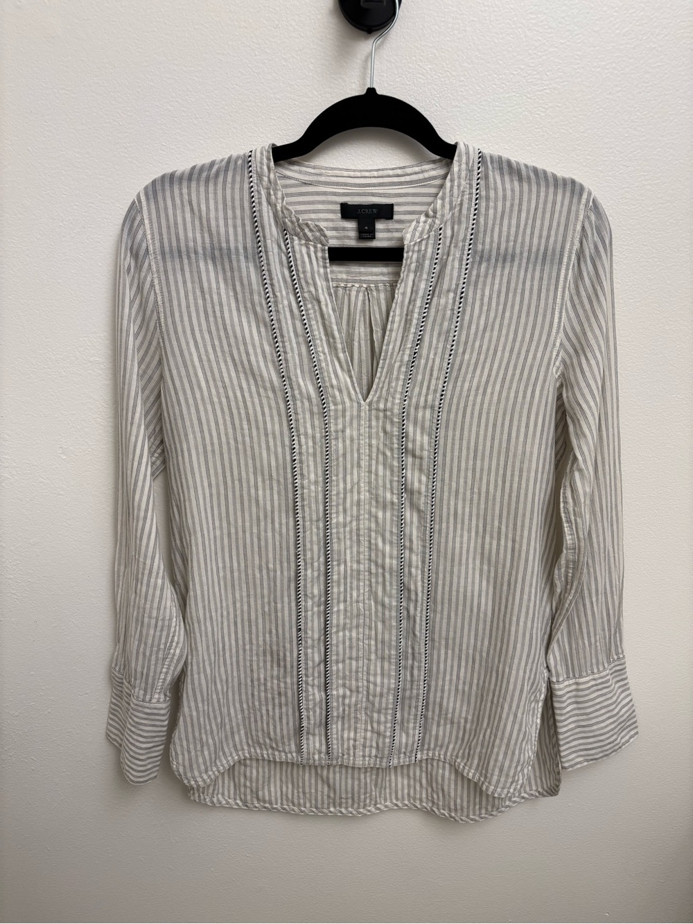 J.Crew Striped V Neck Blouse Boho Chic Coastal Grandma Cotton Long Sleeve 4